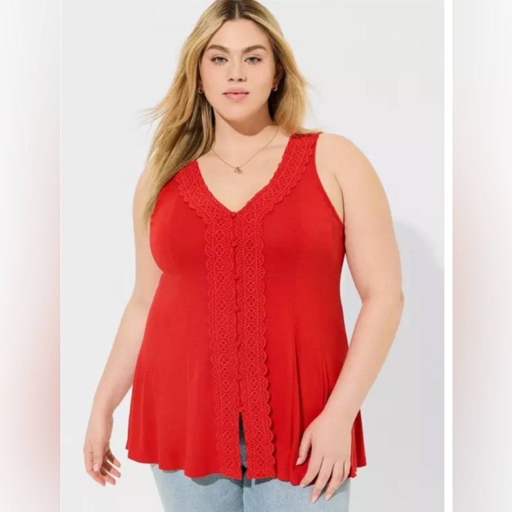Super Soft Slub V-Neck Button Front Fit And Flare Top Adrenaline Rush Red Tank